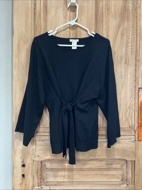 Max Studio Black Tie-Front Crew Neck Sweater